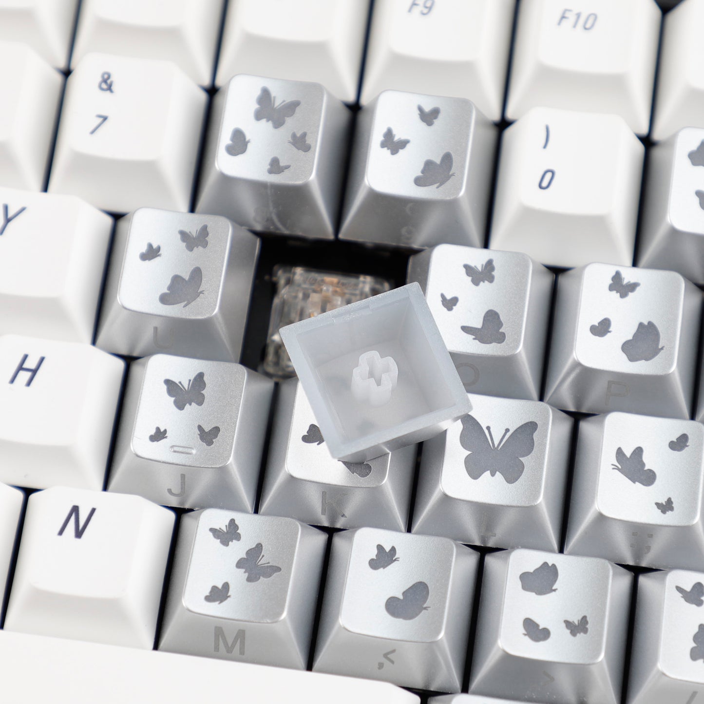 YMDK 21-Key Pink Black Silver Butterfly Heart Keycap Set, Cherry Profile, Side Printed, Shine Through, Compatible with Magnetic Switch Mechanical Keyboards