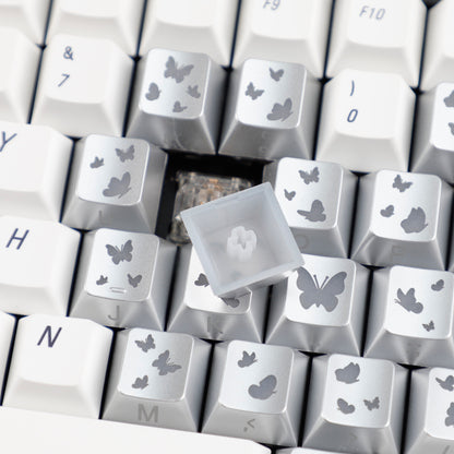 YMDK 21-Key Pink Black Silver Butterfly Heart Keycap Set, Cherry Profile, Side Printed, Shine Through, Compatible with Magnetic Switch Mechanical Keyboards