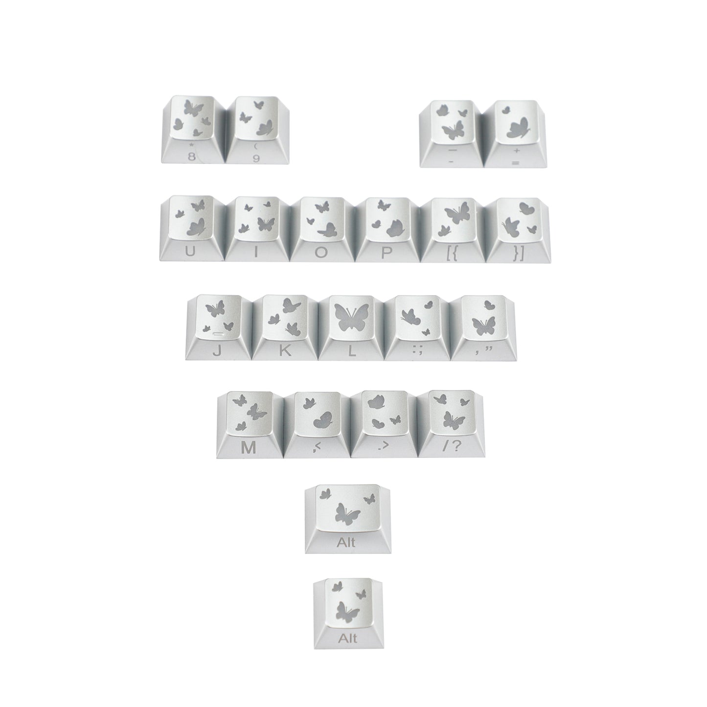 YMDK 21-Key Pink Black Silver Butterfly Heart Keycap Set, Cherry Profile, Side Printed, Shine Through, Compatible with Magnetic Switch Mechanical Keyboards