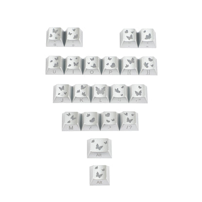 YMDK 21-Key Pink Black Silver Butterfly Heart Keycap Set, Cherry Profile, Side Printed, Shine Through, Compatible with Magnetic Switch Mechanical Keyboards