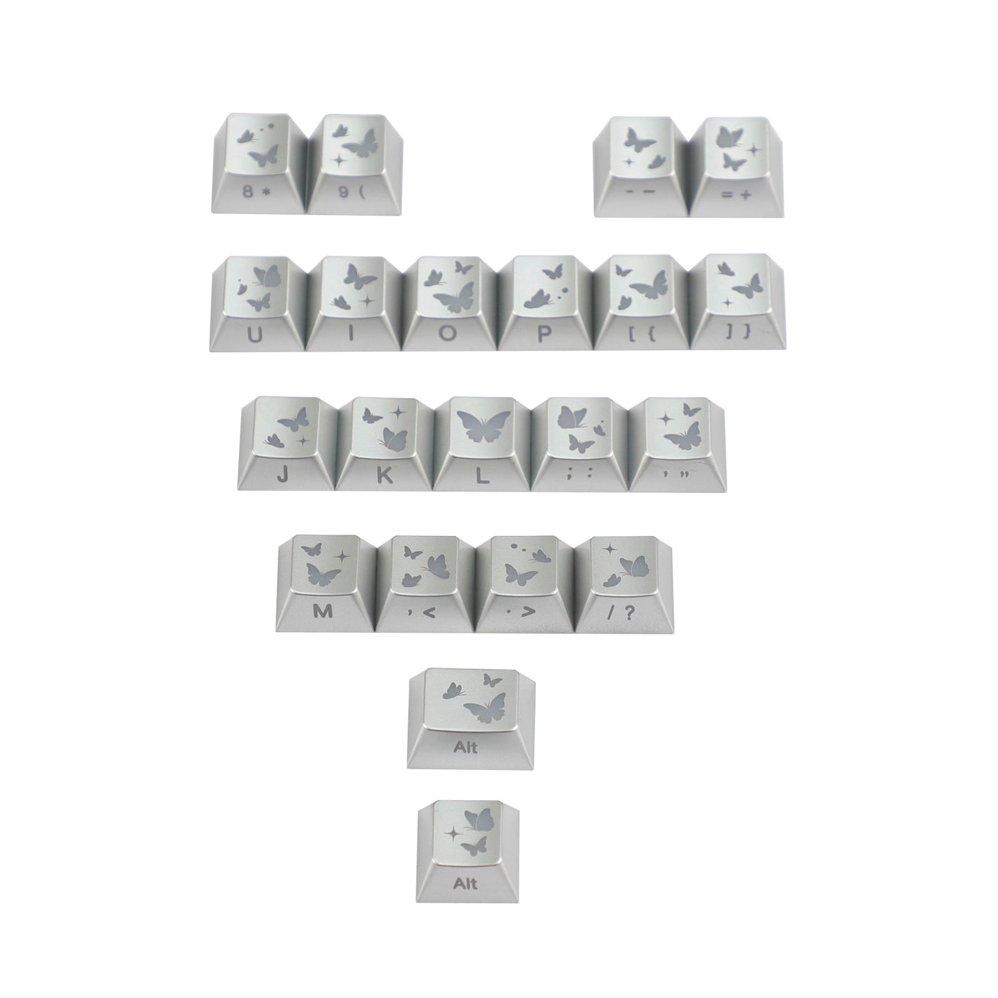 YMDK 21-Key Pink Black Silver Butterfly Heart Keycap Set, Cherry Profile, Side Printed, Shine Through, Compatible with Magnetic Switch Mechanical Keyboards