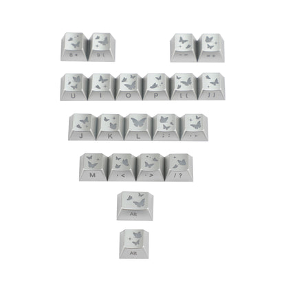 YMDK 21-Key Pink Black Silver Butterfly Heart Keycap Set, Cherry Profile, Side Printed, Shine Through, Compatible with Magnetic Switch Mechanical Keyboards