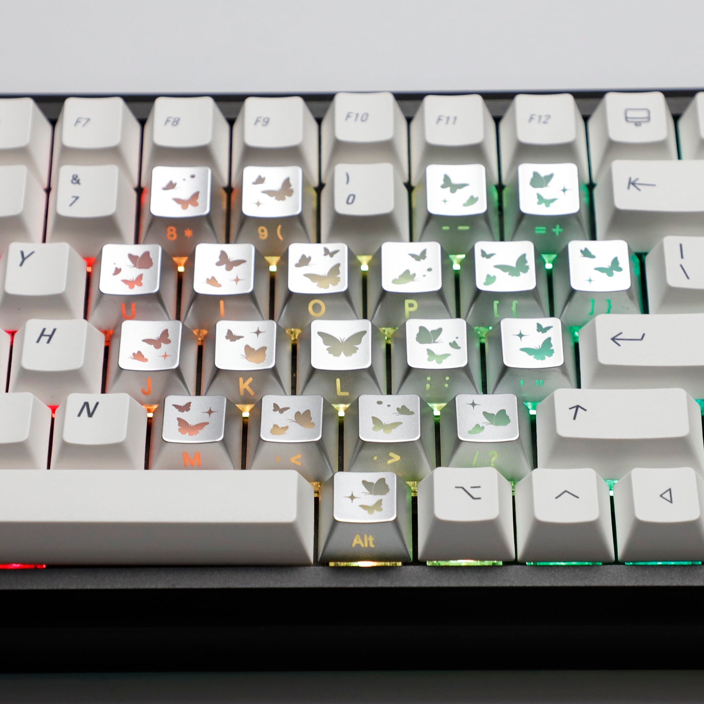 YMDK 21-Key Pink Black Silver Butterfly Heart Keycap Set, Cherry Profile, Side Printed, Shine Through, Compatible with Magnetic Switch Mechanical Keyboards