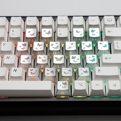 YMDK 21-Key Pink Black Silver Butterfly Heart Keycap Set, Cherry Profile, Side Printed, Shine Through, Compatible with Magnetic Switch Mechanical Keyboards