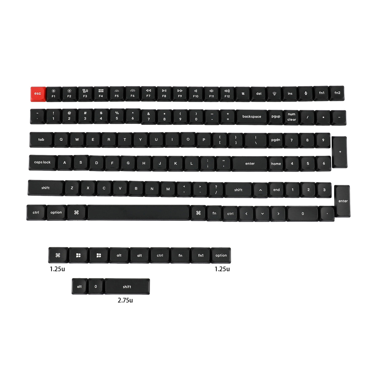 Black PBT 117 keys Low Profile Keycaps, Key Caps Low Profile Cross Stem Compatible with Keychron K1 K3 Low Profile Mechanical Keyboard