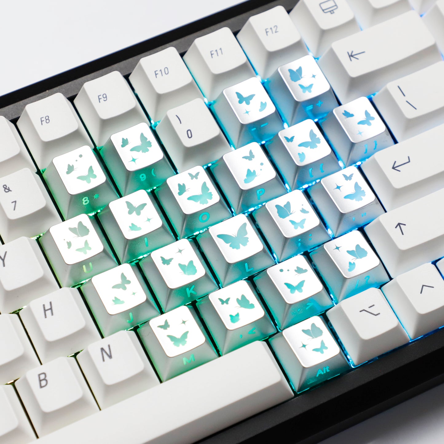 YMDK 21-Key Pink Black Silver Butterfly Heart Keycap Set, Cherry Profile, Side Printed, Shine Through, Compatible with Magnetic Switch Mechanical Keyboards