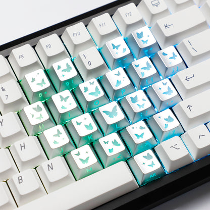 YMDK 21-Key Pink Black Silver Butterfly Heart Keycap Set, Cherry Profile, Side Printed, Shine Through, Compatible with Magnetic Switch Mechanical Keyboards