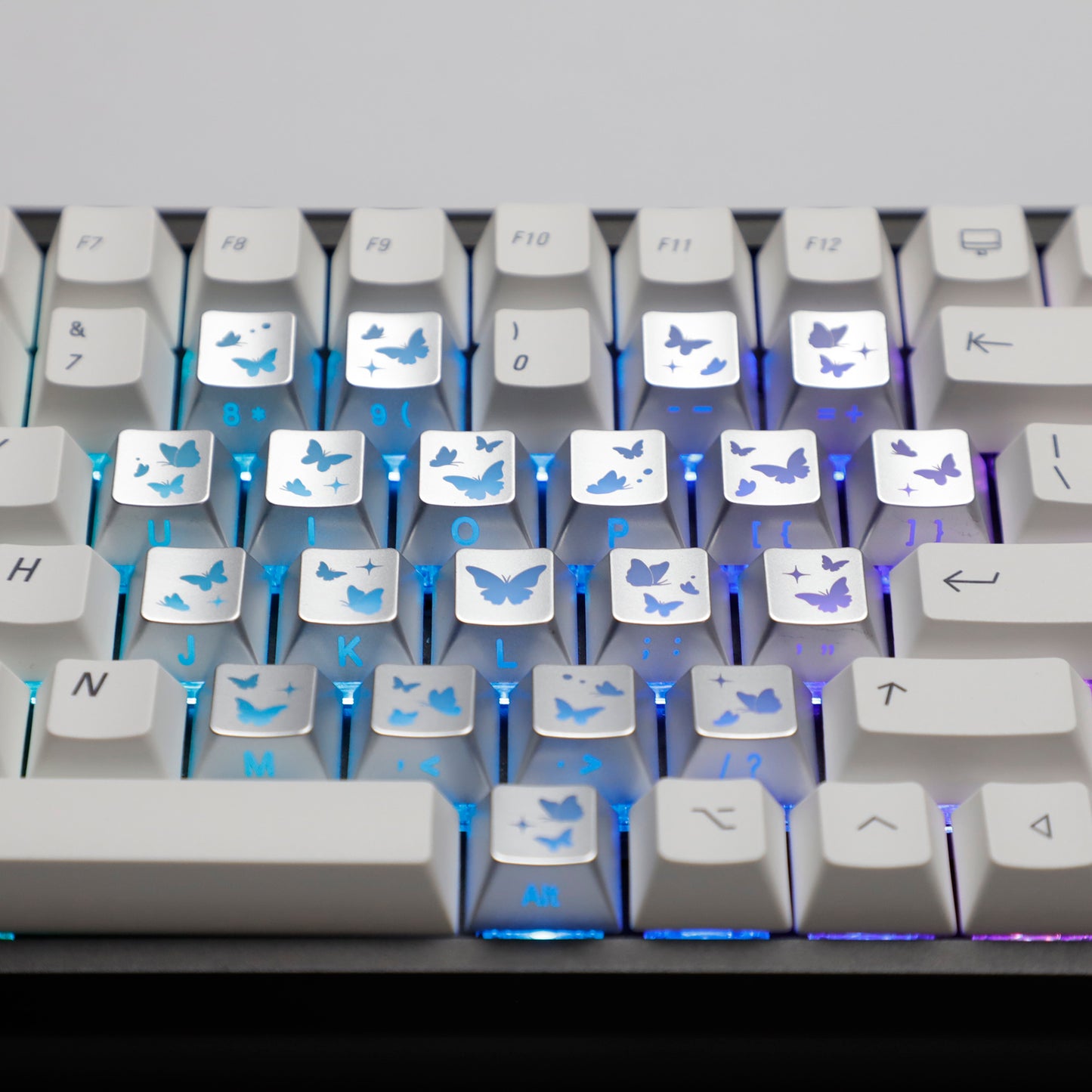 YMDK 21-Key Pink Black Silver Butterfly Heart Keycap Set, Cherry Profile, Side Printed, Shine Through, Compatible with Magnetic Switch Mechanical Keyboards