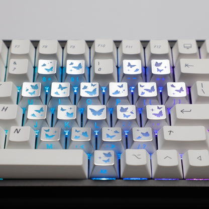 YMDK 21-Key Pink Black Silver Butterfly Heart Keycap Set, Cherry Profile, Side Printed, Shine Through, Compatible with Magnetic Switch Mechanical Keyboards
