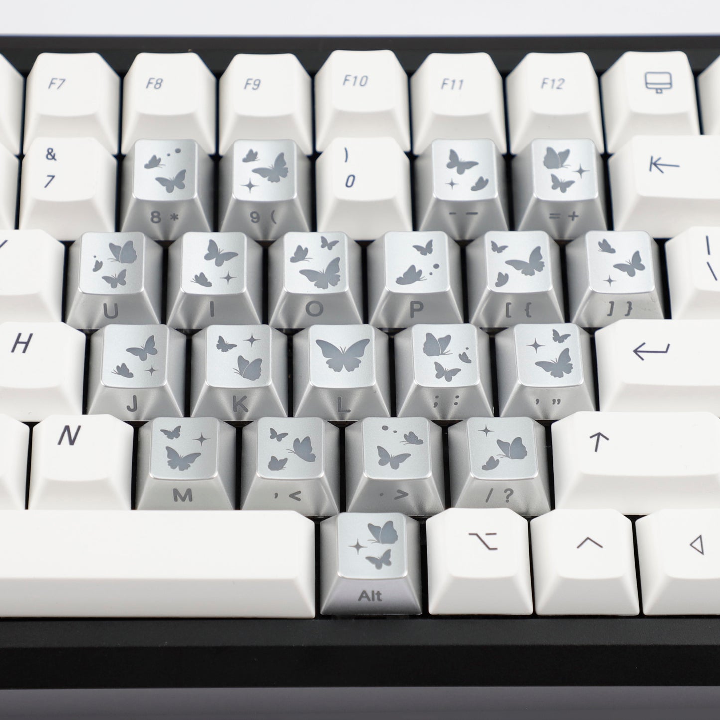YMDK 21-Key Pink Black Silver Butterfly Heart Keycap Set, Cherry Profile, Side Printed, Shine Through, Compatible with Magnetic Switch Mechanical Keyboards