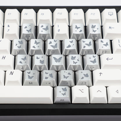 YMDK 21-Key Pink Black Silver Butterfly Heart Keycap Set, Cherry Profile, Side Printed, Shine Through, Compatible with Magnetic Switch Mechanical Keyboards