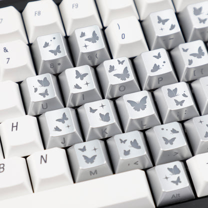 YMDK 21-Key Pink Black Silver Butterfly Heart Keycap Set, Cherry Profile, Side Printed, Shine Through, Compatible with Magnetic Switch Mechanical Keyboards