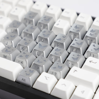 YMDK 21-Key Pink Black Silver Butterfly Heart Keycap Set, Cherry Profile, Side Printed, Shine Through, Compatible with Magnetic Switch Mechanical Keyboards