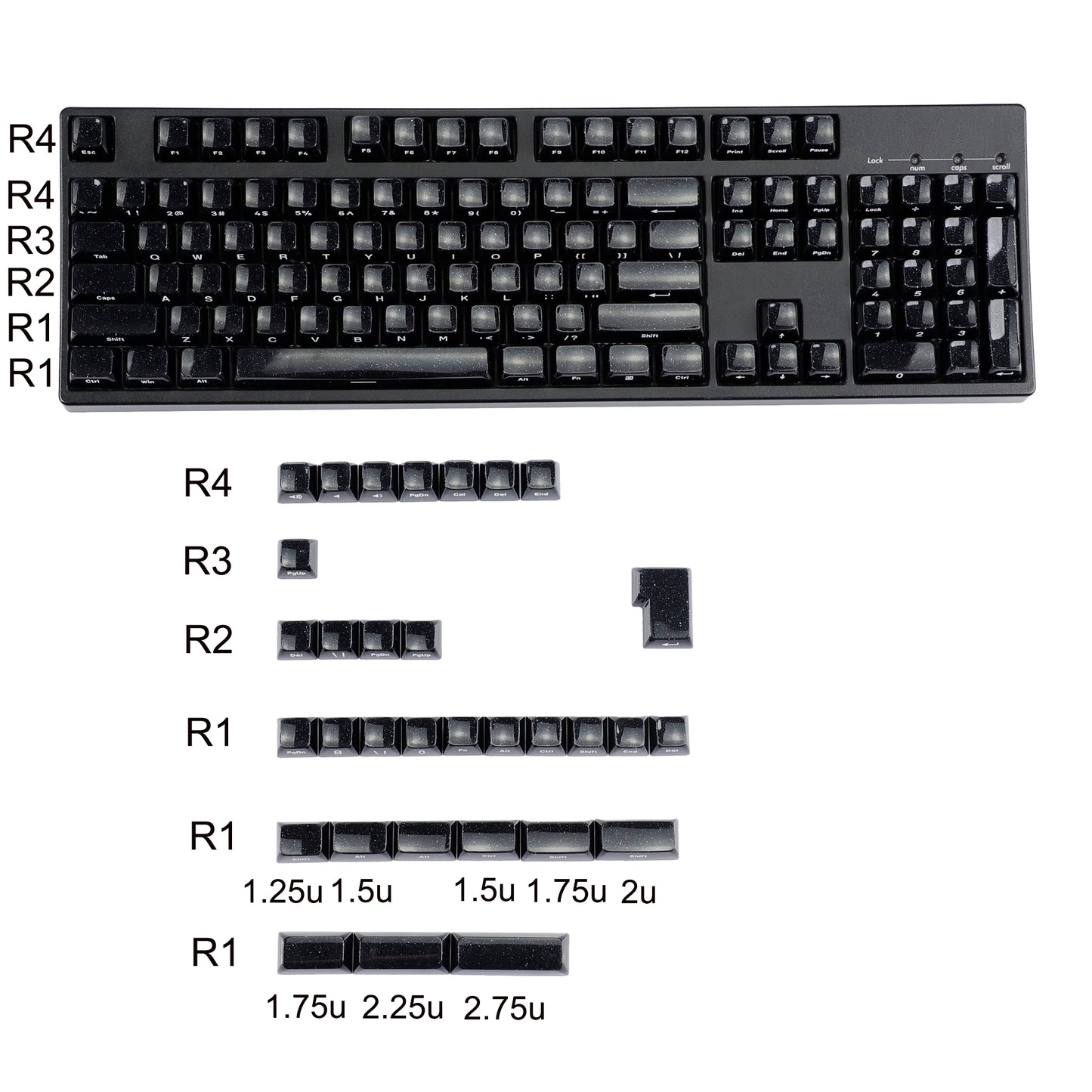 YMDK 136 Keys Jelly Black Double-shot PC Material OEM Profile Backlit Side Print Keycaps for 61/68/84/104/108 MX Mechanical Keyboard