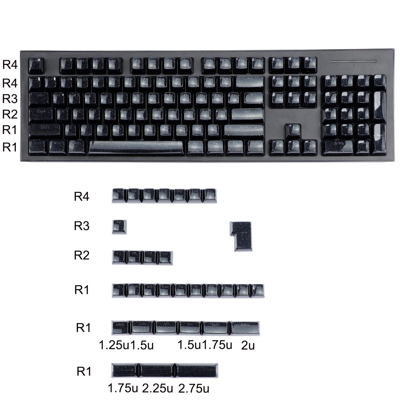 YMDK 136 Keys Jelly Black Double-shot PC Material OEM Profile Backlit Side Print Keycaps for 61/68/84/104/108 MX Mechanical Keyboard