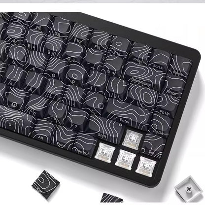 YMDK 131 Blcak Contour Lines Low Profile PBT Double Shot Keycaps for MX Mechanical Keyboards