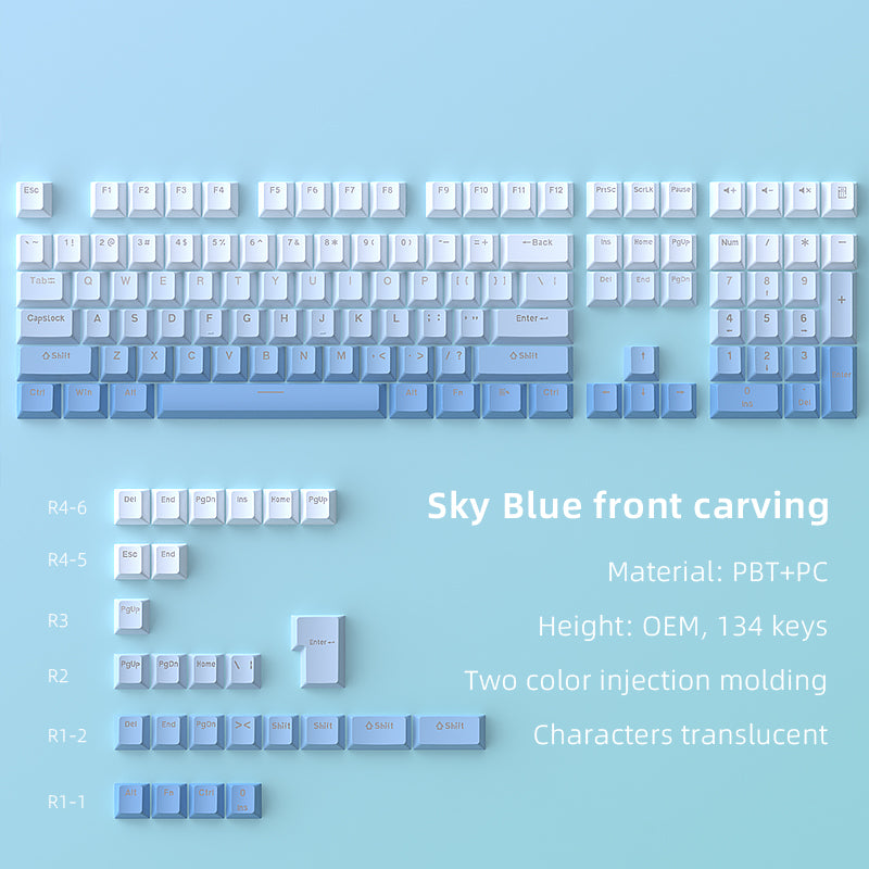 YMDK Gradient Keycaps Thick PBT Keycap Blacklit Shine Through OEM Profile 134 Key Set Cherry Profile Dye Sub Minimalist Style Custom Key Cap for MX Mechanical Keyboards