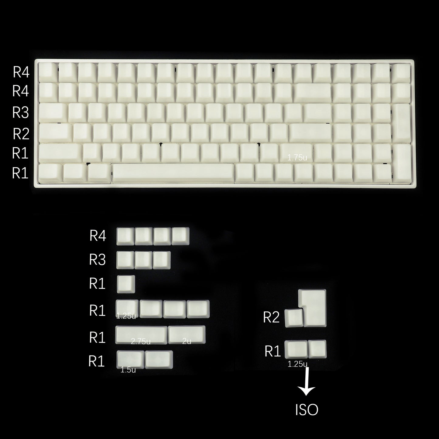 YMDK 120 Milk Fog Blank Keycaps(OEM Profile ABS Shine Through Blank/ANS ISO 1.2mm Thickness)