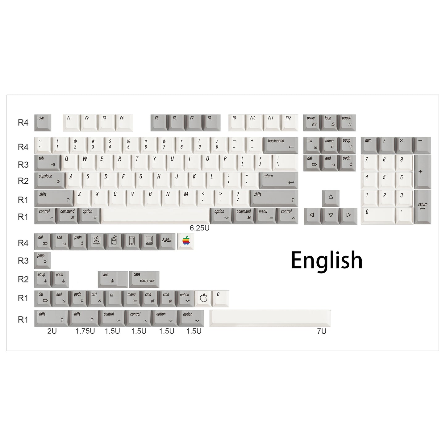 YMDK English Korean 135 Keys MAC Apple Retro Keycaps Cherry Profile PBT Dye Sublimation for 75/87/98/104/108 MX Mechanical Keyboard
