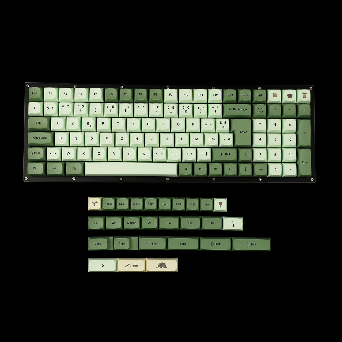 YMDK Matcha Theme ZDA Profile Keycap German French Spain ISO Keycaps（ Dye Sub PBT XDA V2 Support 104 96 87 61 KBD75 80 GK64 68 Keychron）