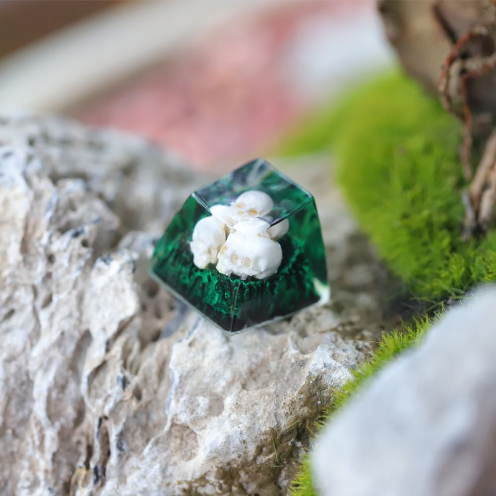 YMDK Snow Mountain Green Mountain Skull Resin Handmade SA Personalized Keycaps Shine Through Cool Keycap for MX Switch Keyboards