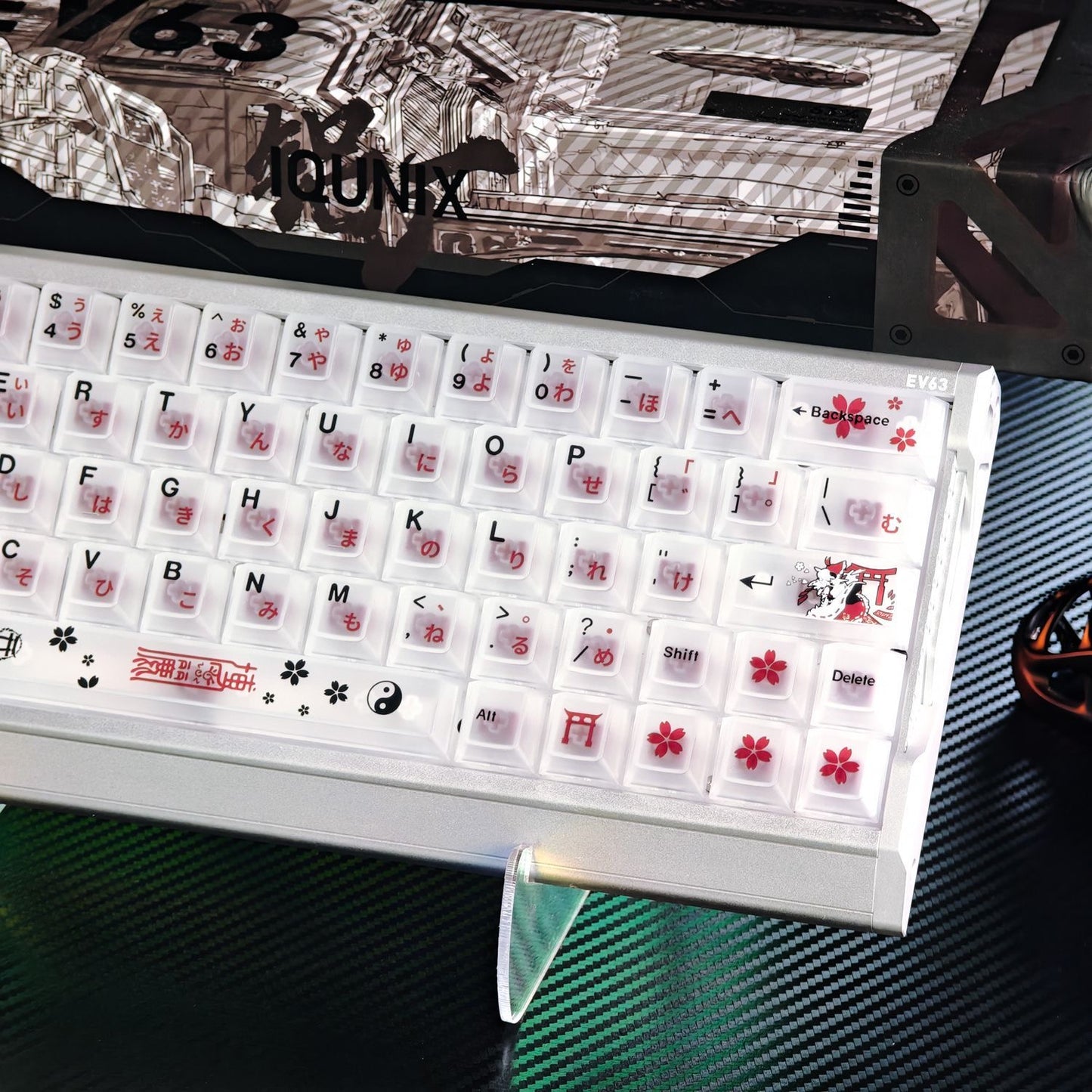 YMDK Red Miko Outfit Theme PC Frosted Translucent Cherry Profile Keycaps, Custom Keycap Set for 60/63/64/65/68/75/87/EZ63 MX Mechanical Keyboards