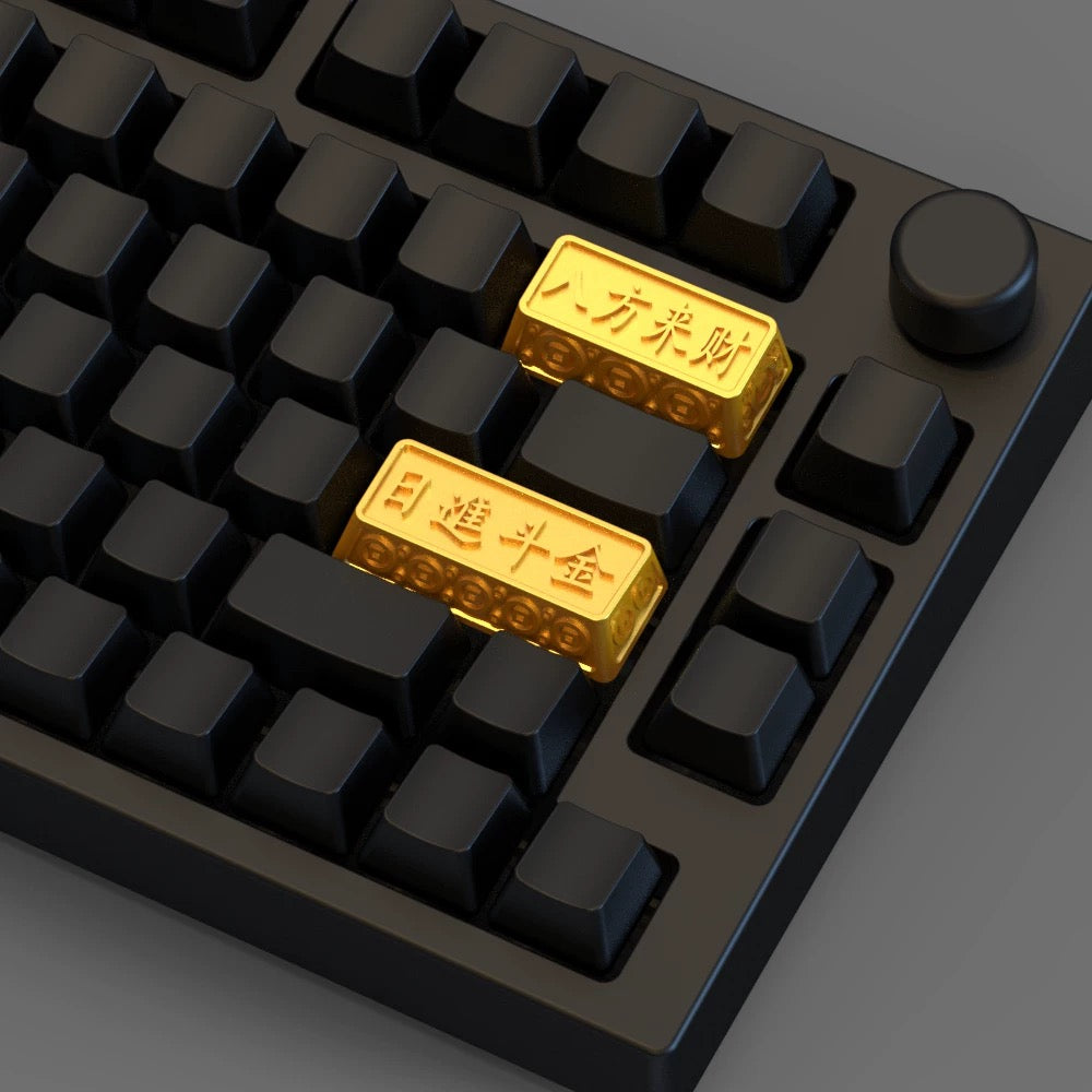 YMDK 1pcs Esc 1u Enter 2.25u Backspace 2u Gold Fortune Themed Personalized Electroplated Zinc Alloy Keycap for MX Mechanical Keyboard