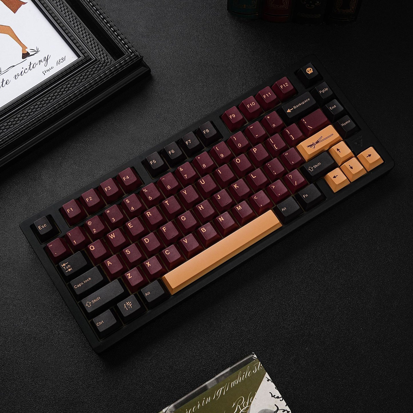 YMDK 143 Keys Red-Samurai Cherry Profile Keycaps English Russian German Spanish French PBT Dye Sub Keycap For MX Mechanical Keyboards