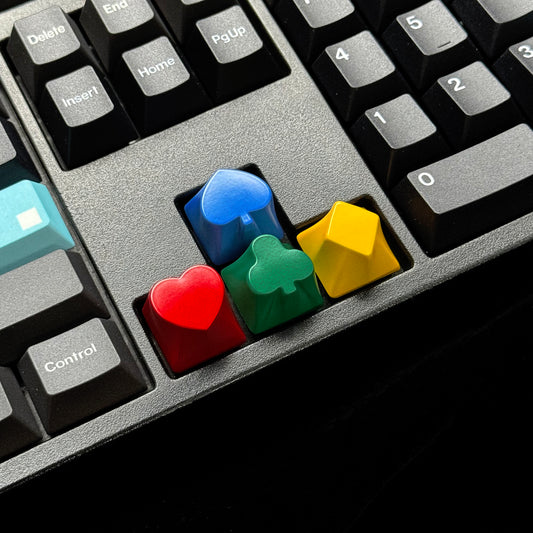 YMDK 4pcs Poker Suit Metal Keycaps, Matte Gold Electroplated Spade Heart Club Diamond Direction Arrow Key Keycaps for MX Mechanical Keyboards
