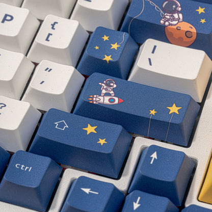 YMDK 130 Keys Astronaut Theme Keycaps PBT Cherry Profile 5 Sides Dye Sublimation Top Print Key cap Cute Custom Keycap for 61/64/68/84/87/96/104/108 MX Mechanical Keyboard
