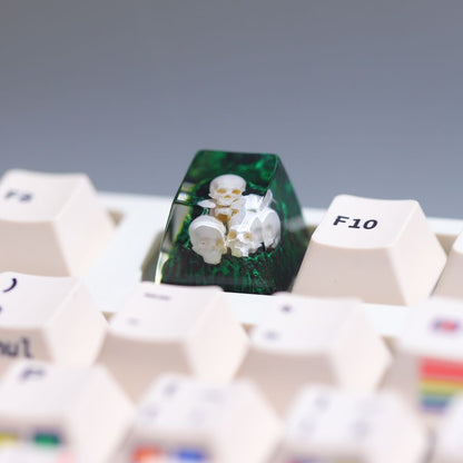 YMDK Snow Mountain Green Mountain Skull Resin Handmade SA Personalized Keycaps Shine Through Cool Keycap for MX Switch Keyboards