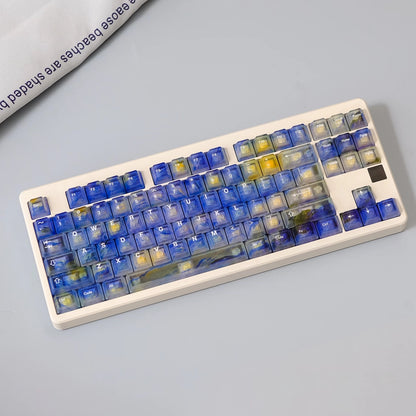 YMDK 121 Keys Frosted Clear Rose Sorrow Starry Sky Theme PC Cherry Profile PC Shine Through Keycaps for MX Mechanical Keyboard