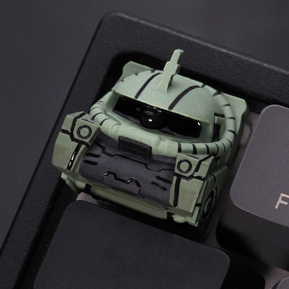 YMDK 3D Mechanical Armor Helmet Artisan Keycap - Red/Green Tactical Mecha Style for MX Switch Mechanical Keyboards