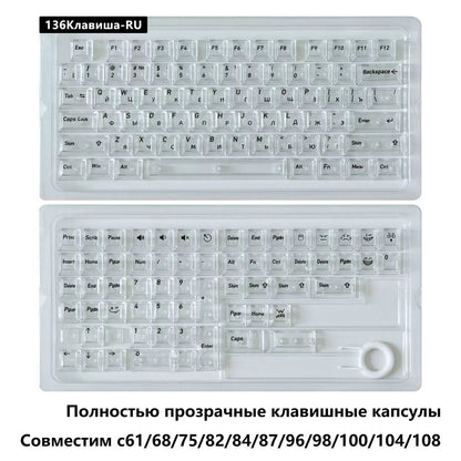 136 Keys English Korean Russian Japanese Shine Through PC Top Print Cherry Profile Color Keycaps for 61/68/84/104/108 MX Mechanical Keyboards