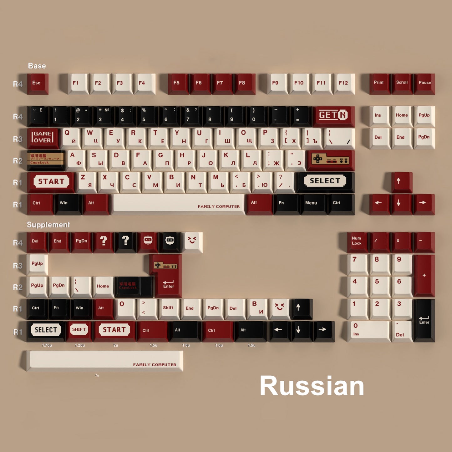 YMDK 143 Keys Gameboy Cherry Profile Keycaps English Russian German Spanish French PBT Dye Sub Keycap For MX Mechanical Keyboards