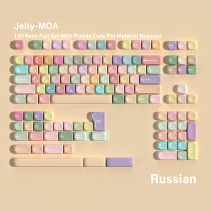 YMDK 130 Keys Cute Jelly MOA Profile Macarons English Russian French German Spanish PBT Dye Sub Keycaps for MX Mechanical Keyboards
