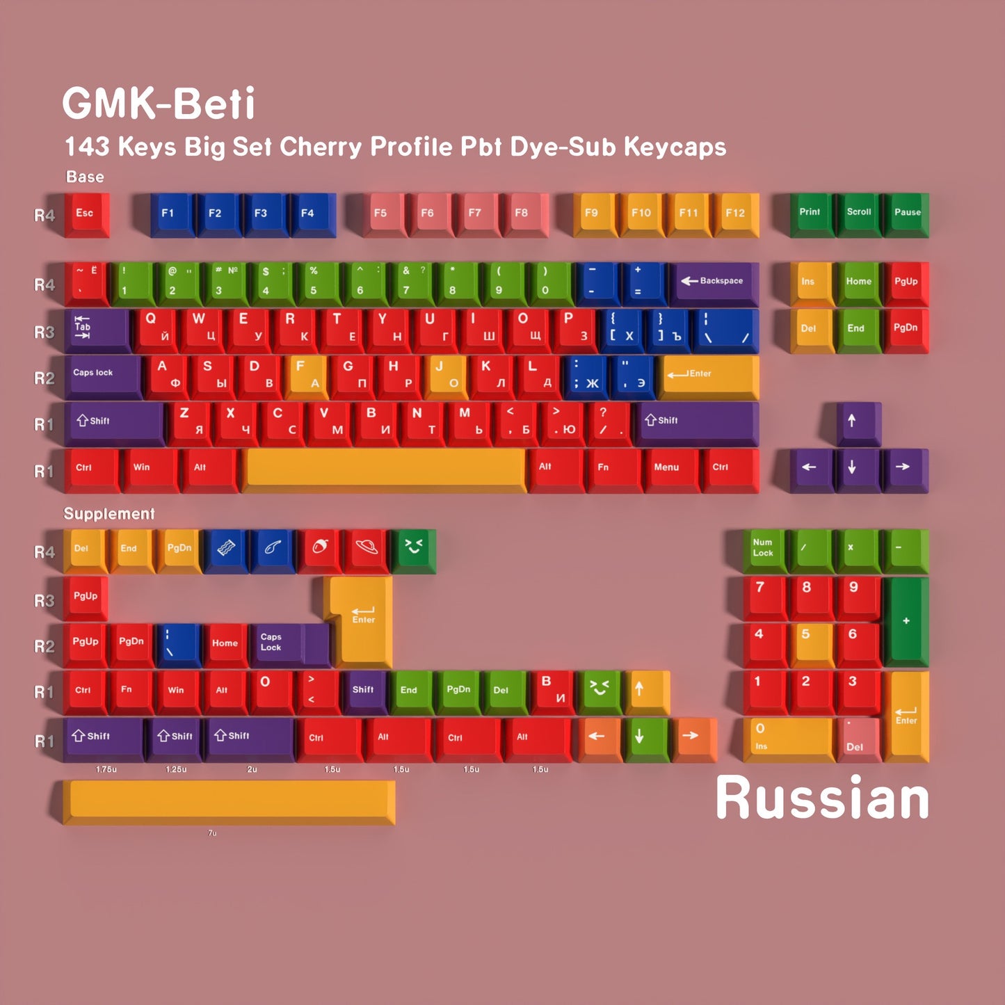YMDK 143 Keys GMK Color Theme Cherry Profile English Russian German Spanish French PBT Dye Sub Keycap For MX Mechanical Keyboards