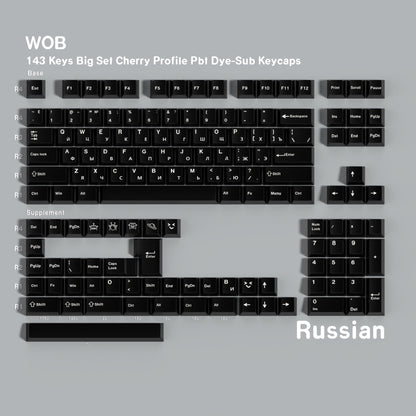 YDMK 143 Keys WOB Theme Keycaps English Russian German French Spanish Cherry Profile PBT Dye Sub Keycaps for MX Mechanical Keyboards