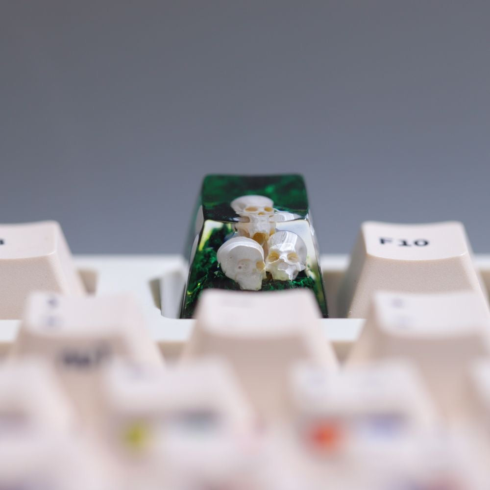 YMDK Snow Mountain Green Mountain Skull Resin Handmade SA Personalized Keycaps Shine Through Cool Keycap for MX Switch Keyboards
