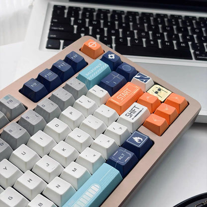 YMDK Star Abyss Engine 143 Keys Retro Industrial PBT Keycaps, Cherry Profile Dye-Sub Keycap for 61/84/87/104/108 MX Mechanical Keyboards
