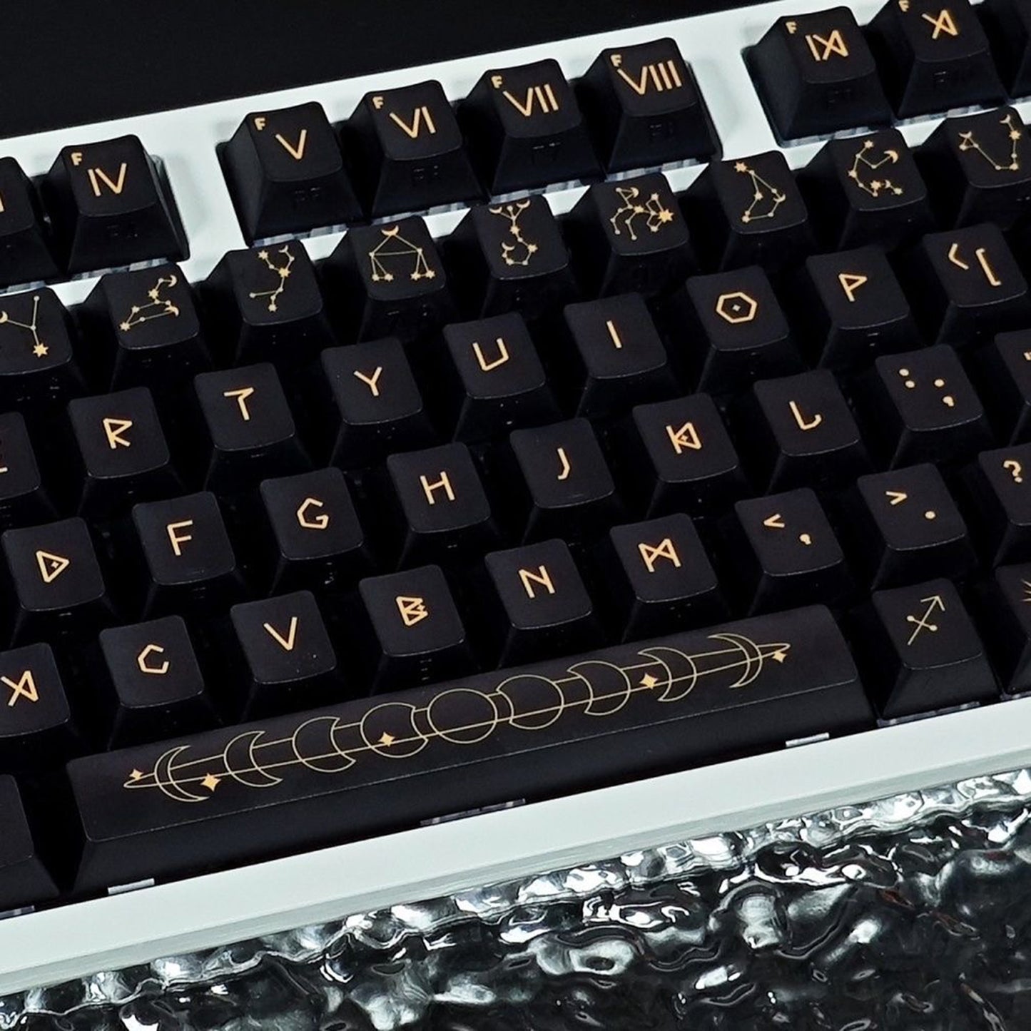 YMDK 126 Keys Star Trail Theme Black Gold Cherry Profile PBT Sidelit Dye Sub Keycaps for 61/64/68/84/87/96/108 MX Mechanical Keyboard