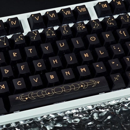 YMDK 126 Keys Star Trail Theme Black Gold Cherry Profile PBT Sidelit Dye Sub Keycaps for 61/64/68/84/87/96/108 MX Mechanical Keyboard