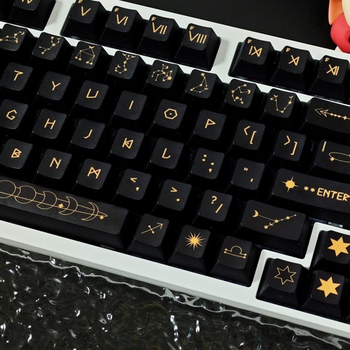 YMDK 126 Keys Star Trail Theme Black Gold Cherry Profile PBT Sidelit Dye Sub Keycaps for 61/64/68/84/87/96/108 MX Mechanical Keyboard