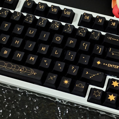 YMDK 126 Keys Star Trail Theme Black Gold Cherry Profile PBT Sidelit Dye Sub Keycaps for 61/64/68/84/87/96/108 MX Mechanical Keyboard