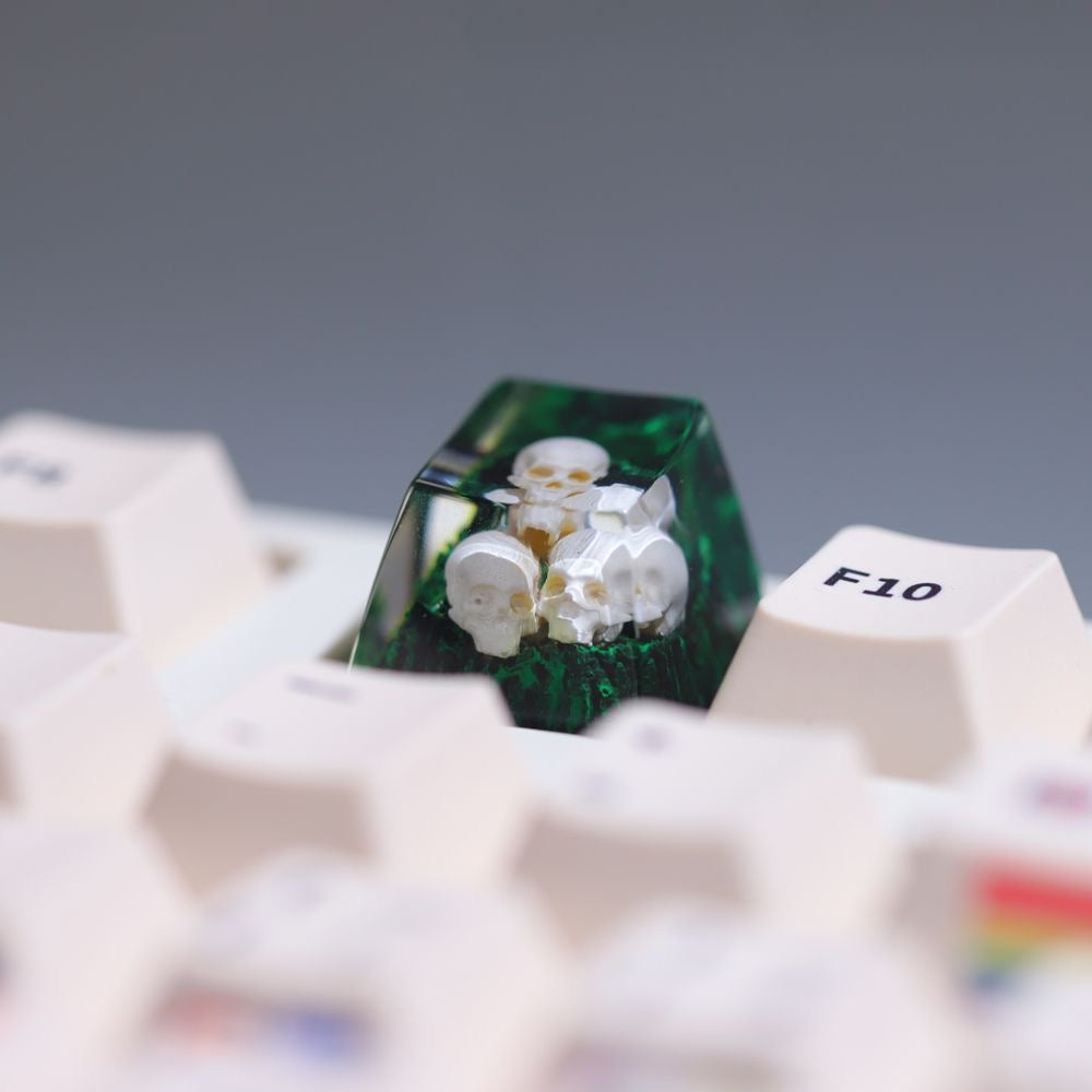 YMDK Snow Mountain Green Mountain Skull Resin Handmade SA Personalized Keycaps Shine Through Cool Keycap for MX Switch Keyboards