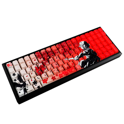 YMDK 131 Raven Sakura Keycap Cherry Profile Double Shot Sidelit Shine Through PBT Keycaps for 65/75/87/98/100/104 MX Mechanical Keyboard