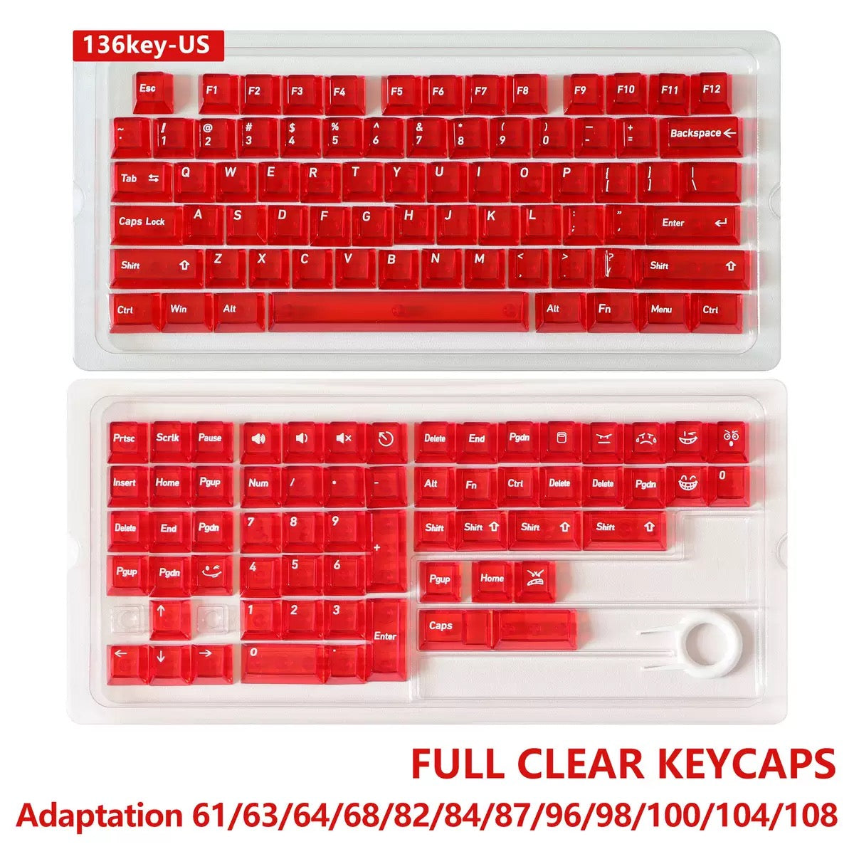 136 Keys English Korean Russian Japanese Shine Through PC Top Print Cherry Profile Color Keycaps for 61/68/84/104/108 MX Mechanical Keyboards