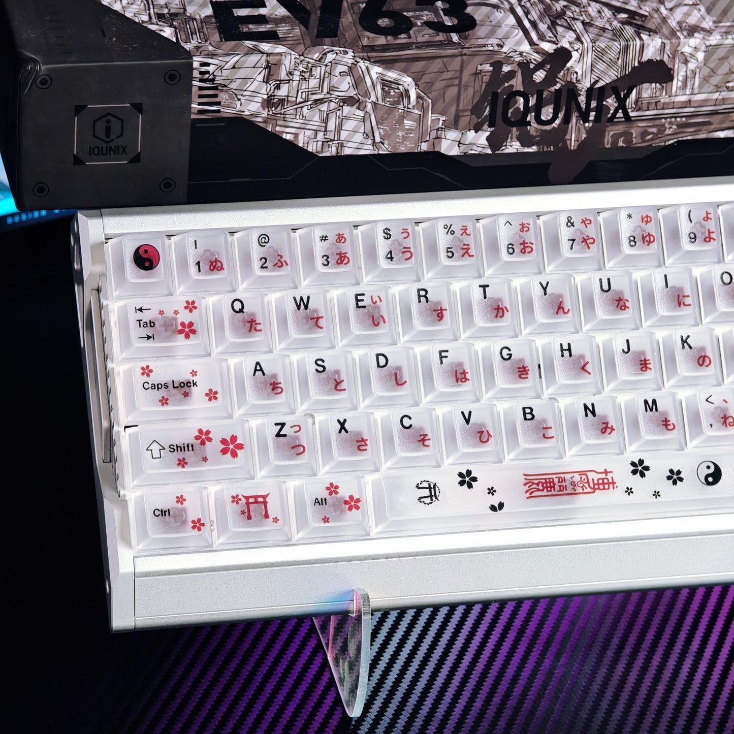 YMDK Red Miko Outfit Theme PC Frosted Translucent Cherry Profile Keycaps, Custom Keycap Set for 60/63/64/65/68/75/87/EZ63 MX Mechanical Keyboards