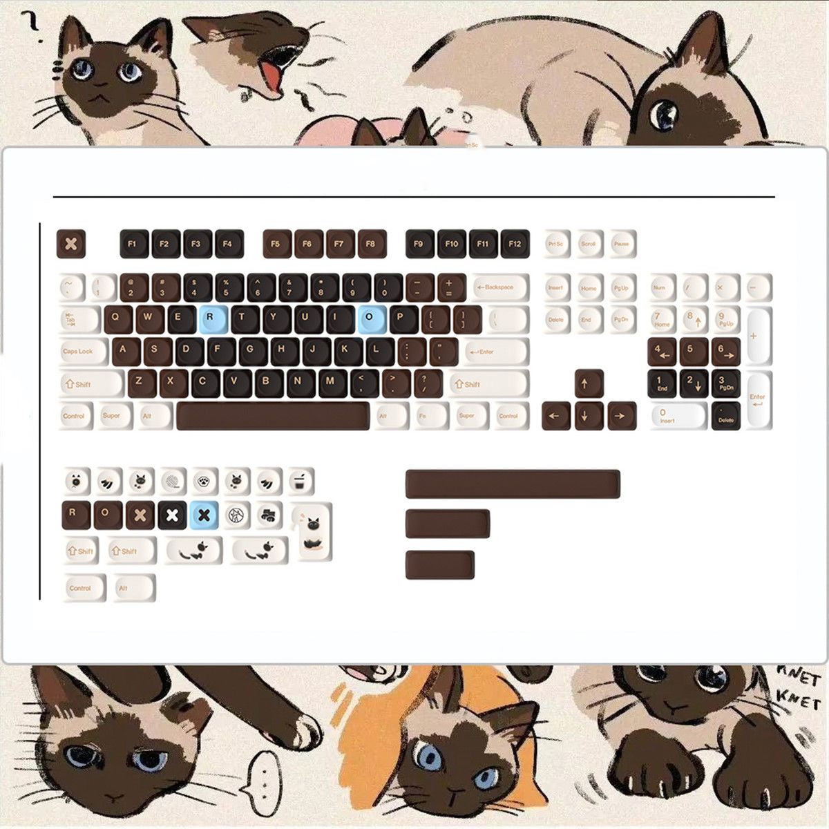 YMDK 129 Keys Brown Sugar Bobo Theme Keycaps MOA Profile PBT Dye Sub Custom Keycap for 75/87/98/104/108 Layout MX Mechanical Keyboard