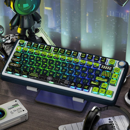 YMDK Ghost Runner 4-Side Shine Through PBT+PC Keycaps, Dye-Sub MSA Profile Custom Keycaps for 61/84/87/96/100/104/108 MX Mechanical Keyboards